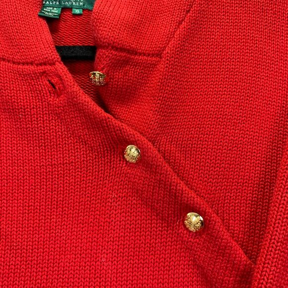 LAUREN RALPH LAUREN WOMEN'S XL ASYMMETRICAL WRAP CARDIGAN SWEATER RED GOLD VTG - Picture 7 of 14